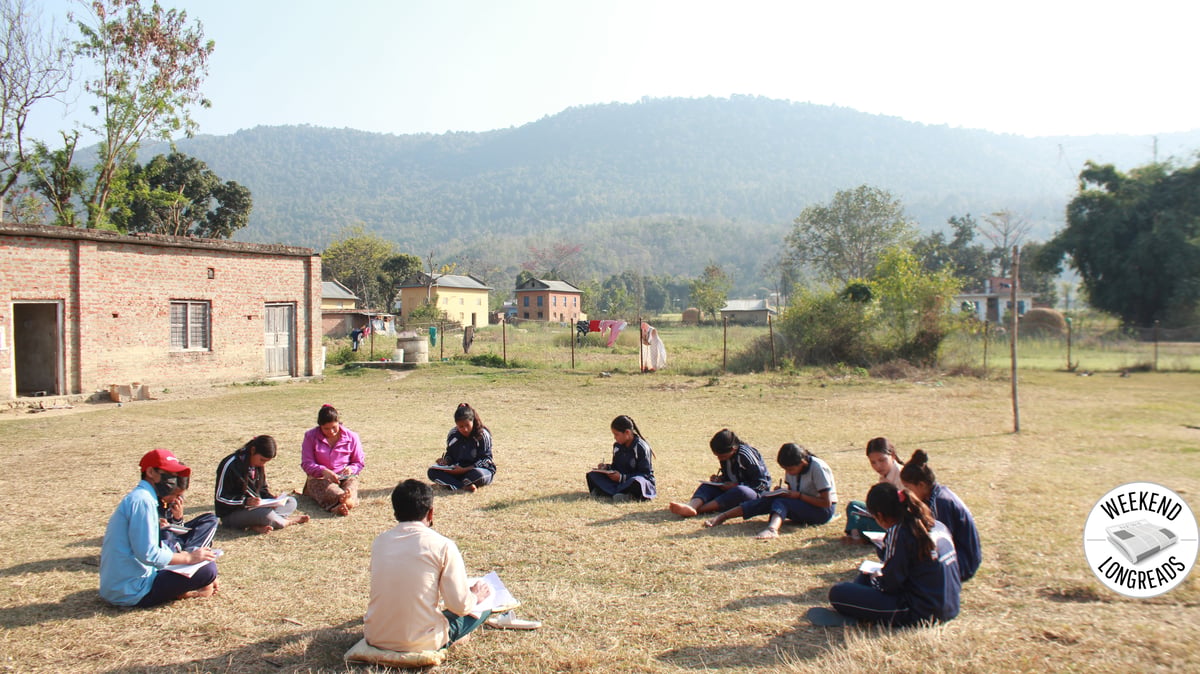 Kusunda students taking exams. Photo: Uday Raj Ale