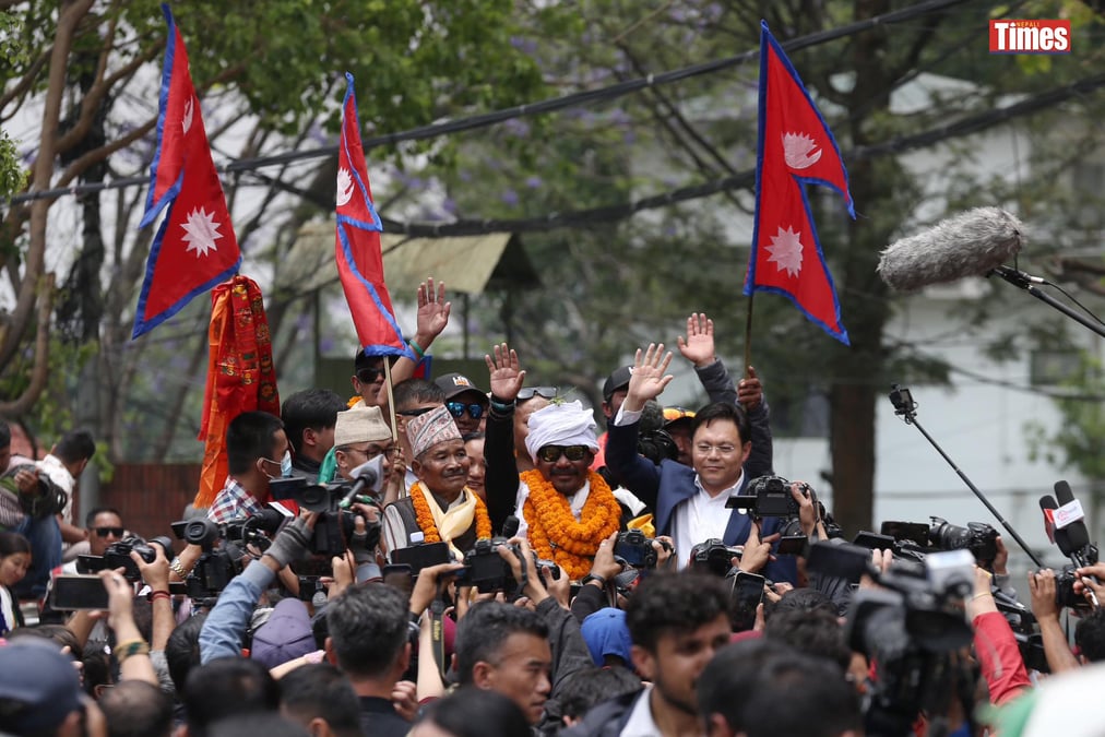 Double amputee Gurkha veteran Hari Budha Magar returns to Kathmandu on Tuesday, after successfully having summited Mt Everest on 19 May. Photo: SUMAN NEPALI