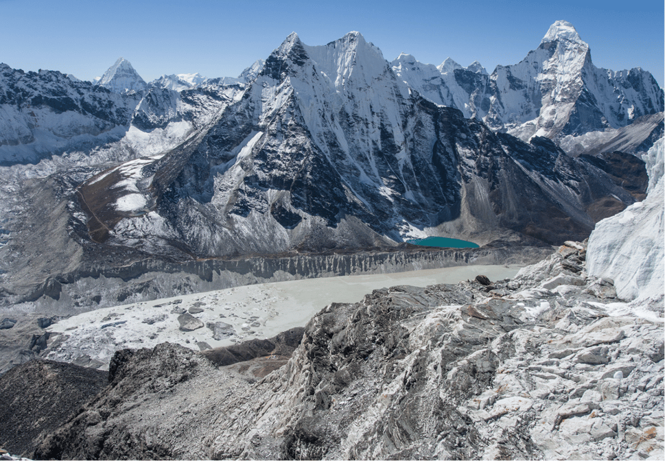 Imja Glacier near Mt Everest has turned into a big lake in the past 20 years. Photo: Kiril Rusev