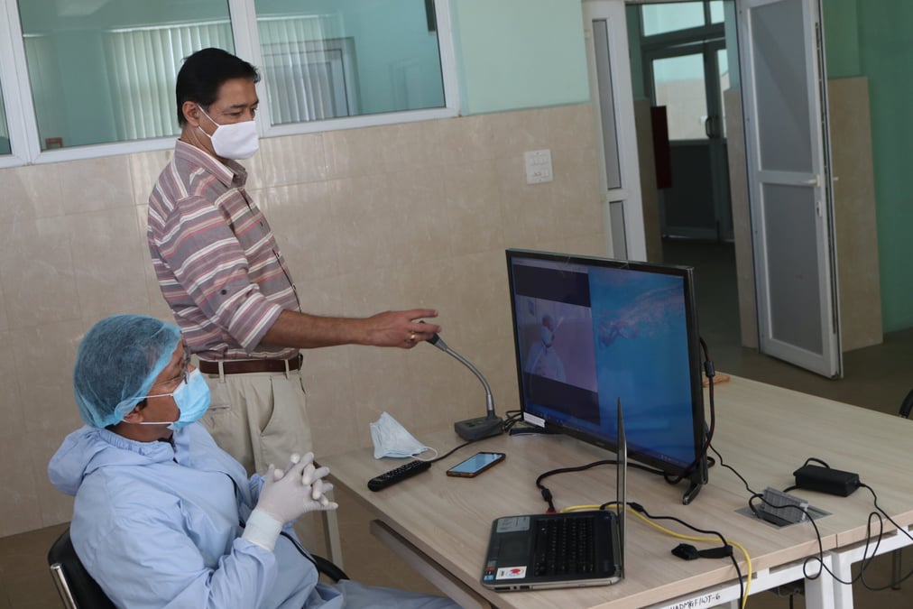 CARING REMOTELY: Community health workers use an otoscope to detect ear disease in patients at a primary health care centre, and communicate the diagnosis directly with a group of ENT specialists at the base hospital. Photo: BO EYE FOUNDATION