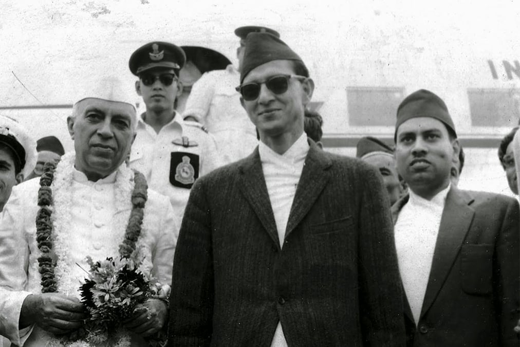 Nepal's first democratically elected prime minister B P Koirala with Indian Prime Minister Jawaharlal Nehru in Delhi.
