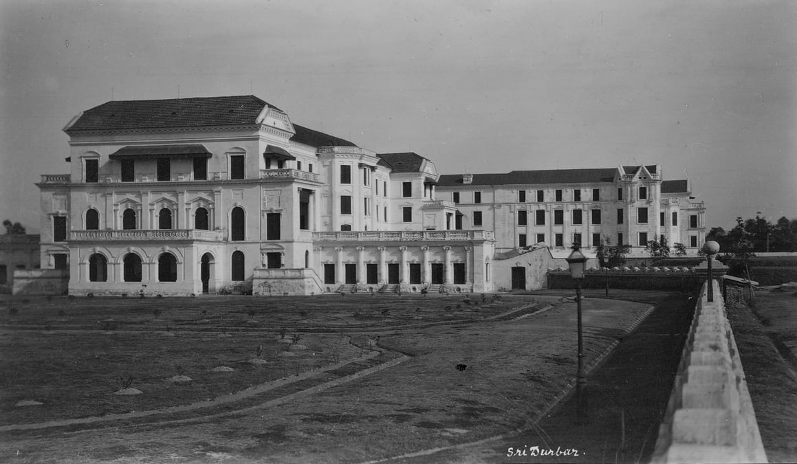 The impressive west facade of Bishnu Shumher Rana’s Sri Mahal palace in 1930 in a photo, mistakenly identified as 'Sri Durbar', taken by the British historian Perceval Landon who was commissioned by the Ranas to write books on Nepal. Photo: PERCEVAL LANDON/ MADAN PURASKAR PUSTAKALAYA