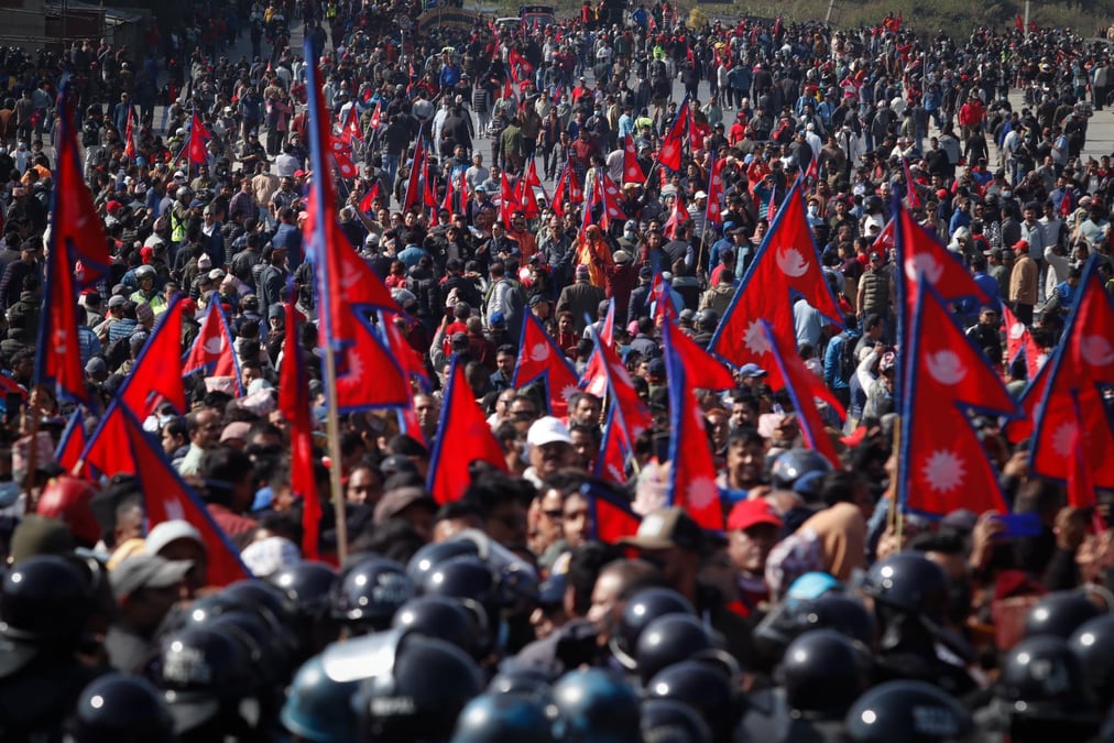 The Prasai camp in Balkhu and the UML gathering in Tinkune on Thursday was a show of force between two former allies. Photo: GOPEN RAI