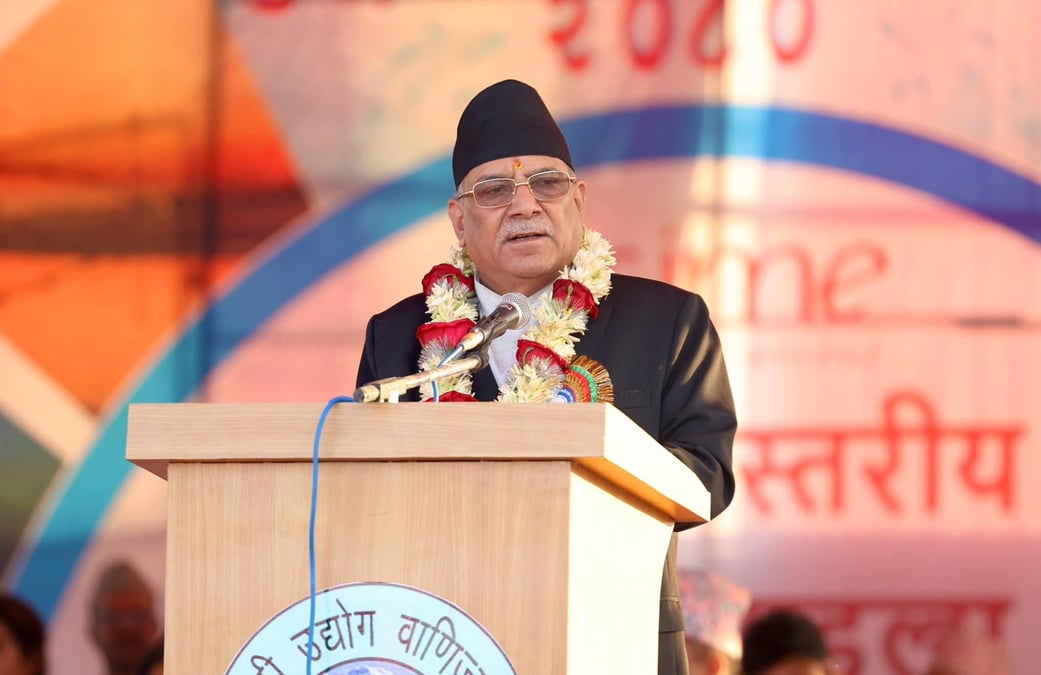 Prime Minister Dahal address the Sudur Paschim Festival in Dhangadi on Friday. Photo: PMO