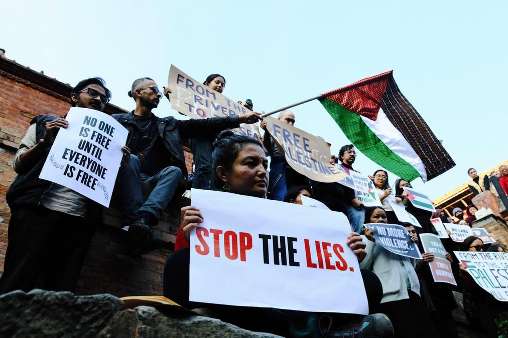 Nepali youths gathered at Patan Darbar area in November to demand an immediate ceasefire amid Israel's ongoing bombardment of Gaza. Photo: SUMAN NEPALI