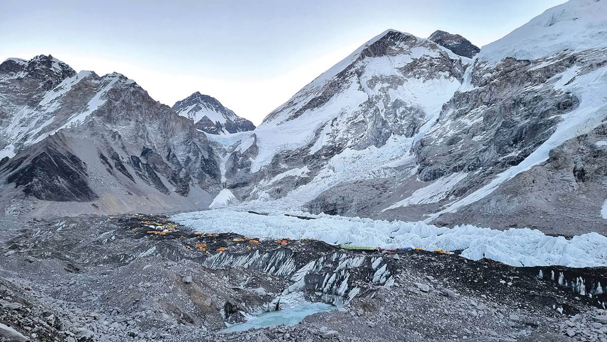 Soot and dust particles from pollution that settle on the Khumbu Glacier makes it melt faster. Photo: Eelum Dixit