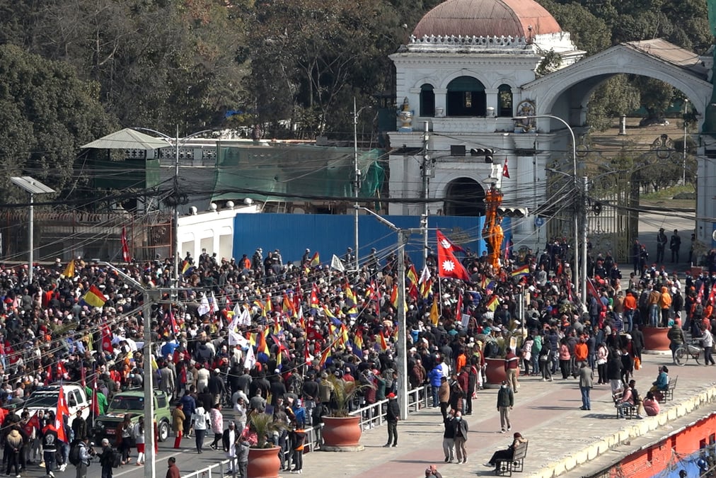 People circumambulate the statue of Prithvi Narayan Shah at Singha Darbar during a rally held to mark Prithvi Jayanti on 12 January. Photo: NABN POUDEL/RSS