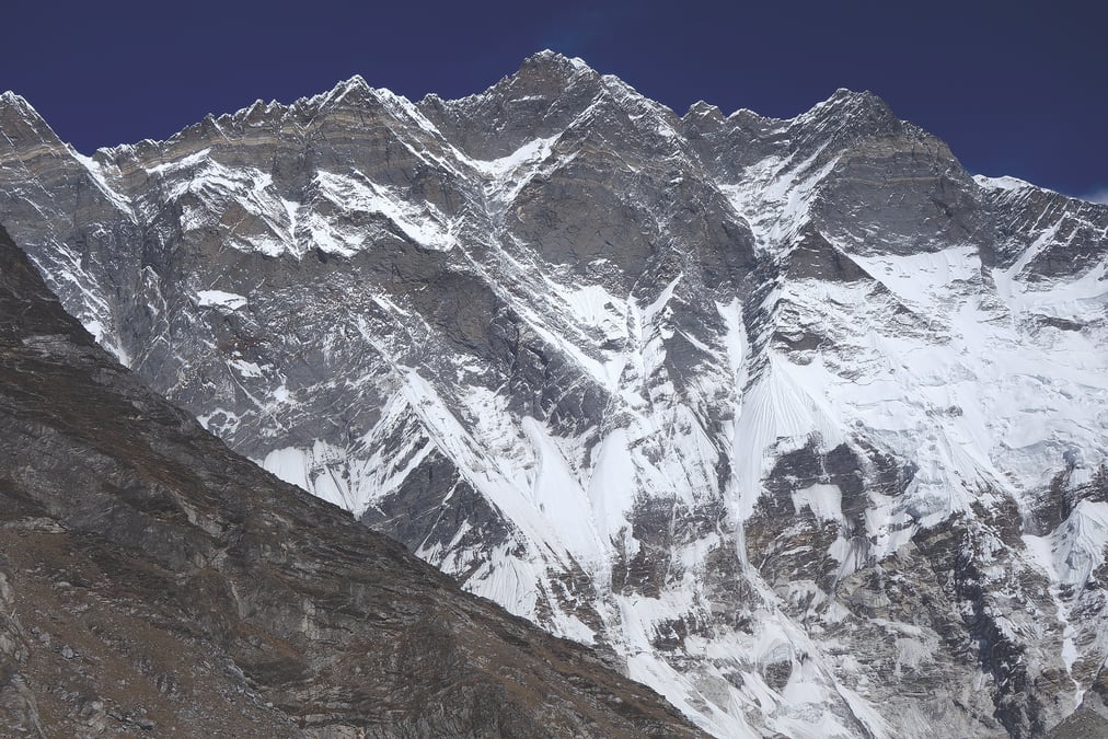 LOOK UP: A fore-shortened view of Lhotse's imposing South Face from the summit of Island Peak. Photo: EDWARD MORGAN