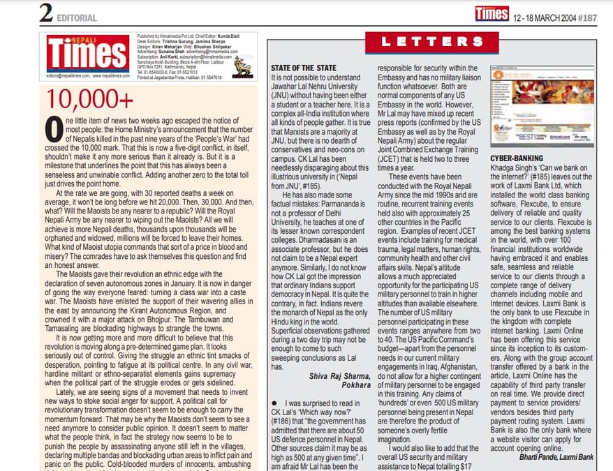 Nepali Times issue #187, 12-18 March 2004.