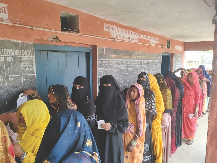 VOTE BANK: Women voters queue up to cast their ballots in Madhubani in Bihar state, just across the Nepal border on 7 May. Photo: ELECTION COMMISSION OF INDIA / X