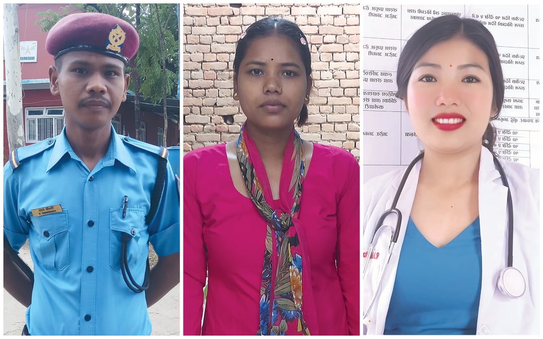 (From left to right) Swarup Chaudhary, Srijana Chaudhary, and Sunita Chaudhary