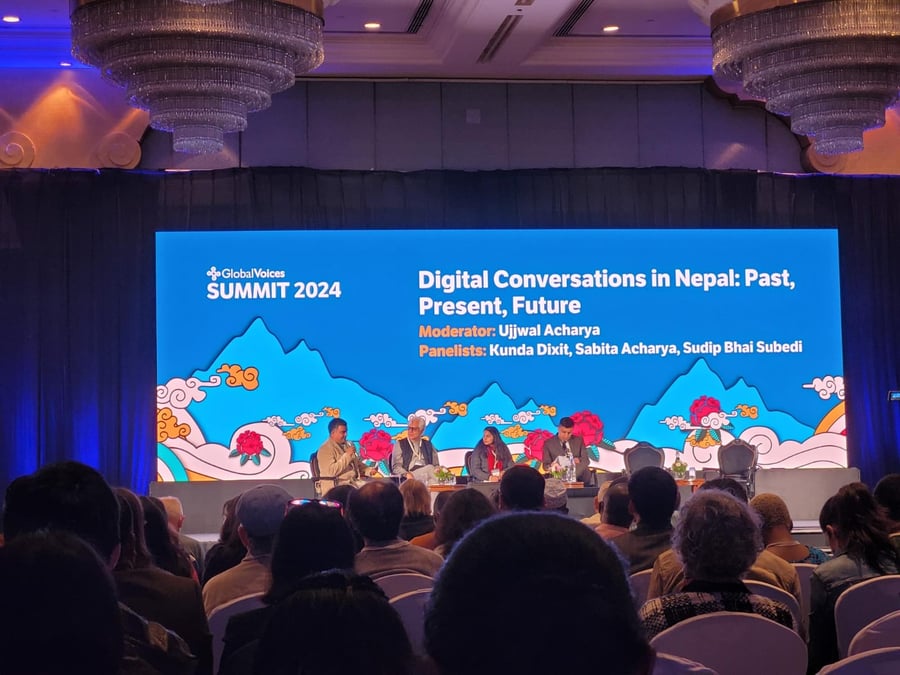 Keynote plenary panel at the Global Voices Summit 2024 in Kathmandu on Friday morning.