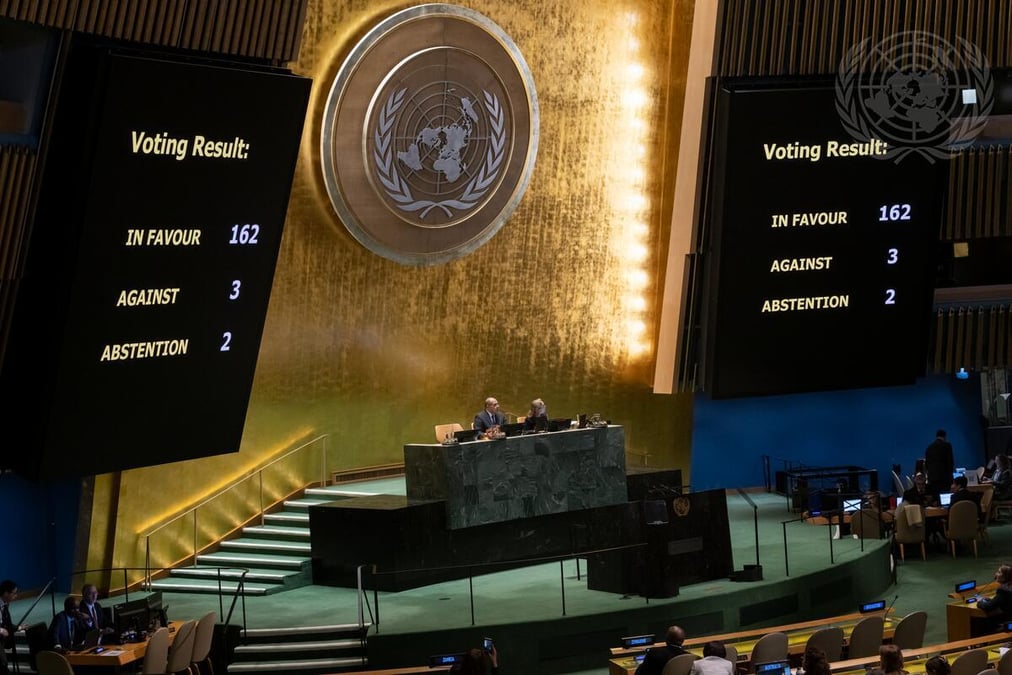 The United Nations General Assembly adopted the International Day of Peaceful Coexistence by a recorded vote of 162 in favour to 3 against (Argentina, Israel, United States), with 2 abstentions (Paraguay, Peru). Photos: UN PHOTO/MANUEL ELÍAS