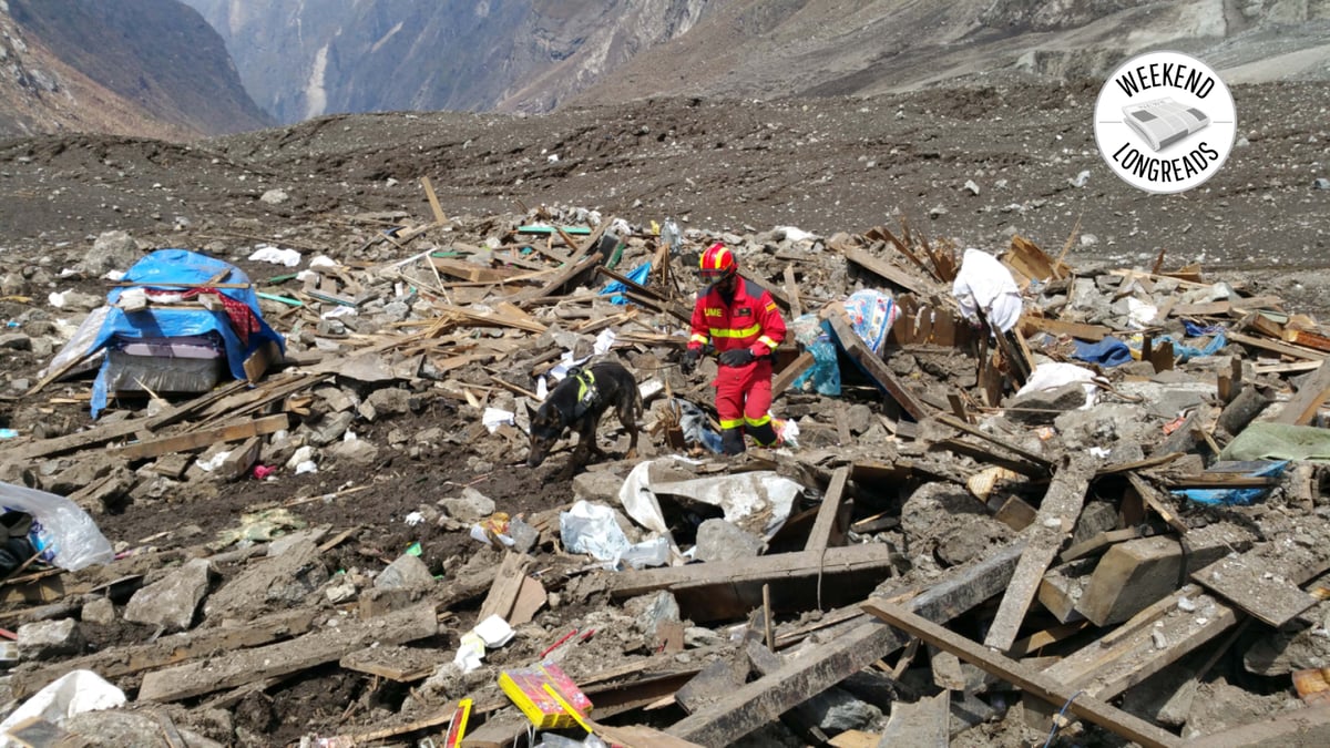 REBUILD AND REVIVE: Spanish search and rescue team with sniffer dogs scour the debris that buried Langtang village after the earthquake in 2015. Photos: LUISMI ORTIZ/ OCPUME