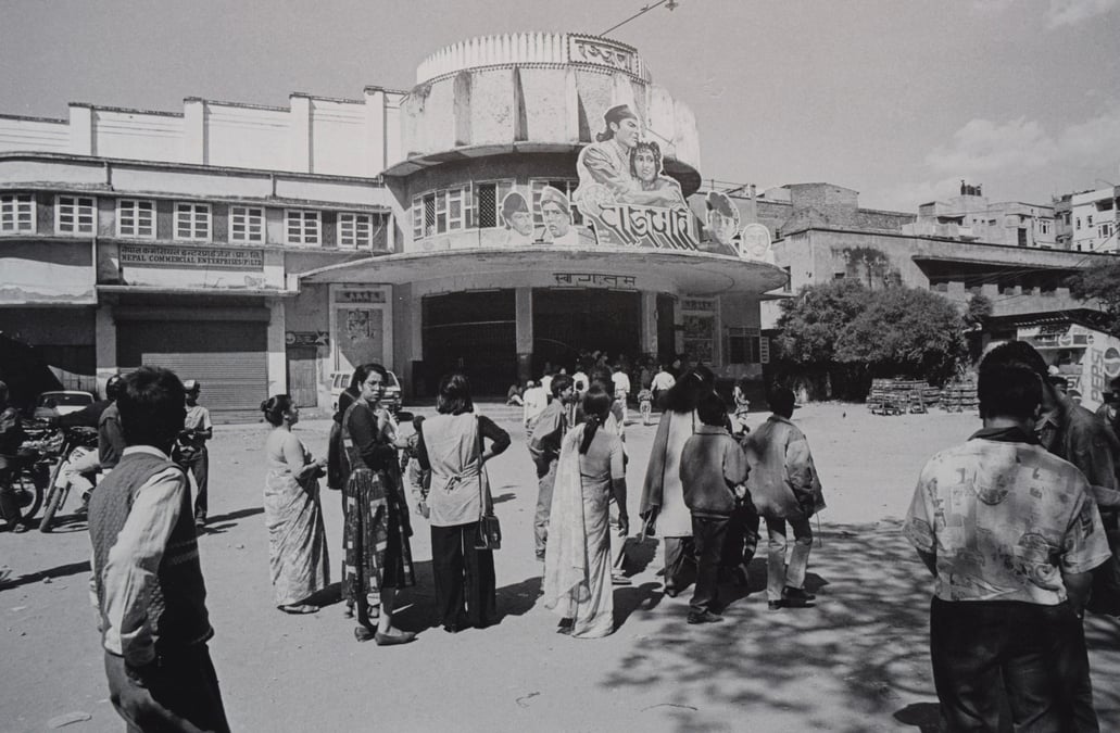 In black and white: Audience gather outside Ranjana Cinema in Kathmandu for the screening of Newari movie Rajmati. Photo: BIKAS RAUNIYAR