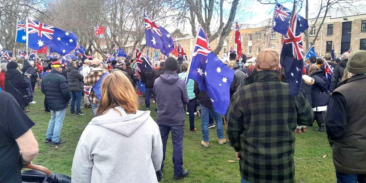 Protestors in Hobart gathering for March for Australia. Photo: WIKI COMMONS