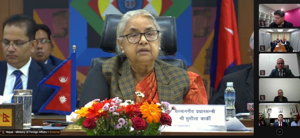 Prime Minister Sushila Karki instructing Nepali Ambassadors and Heads of Missions abroad during an online conference call on 8 October, ahead of the government decision to recall 11 ambassadors. Photo: MoFA