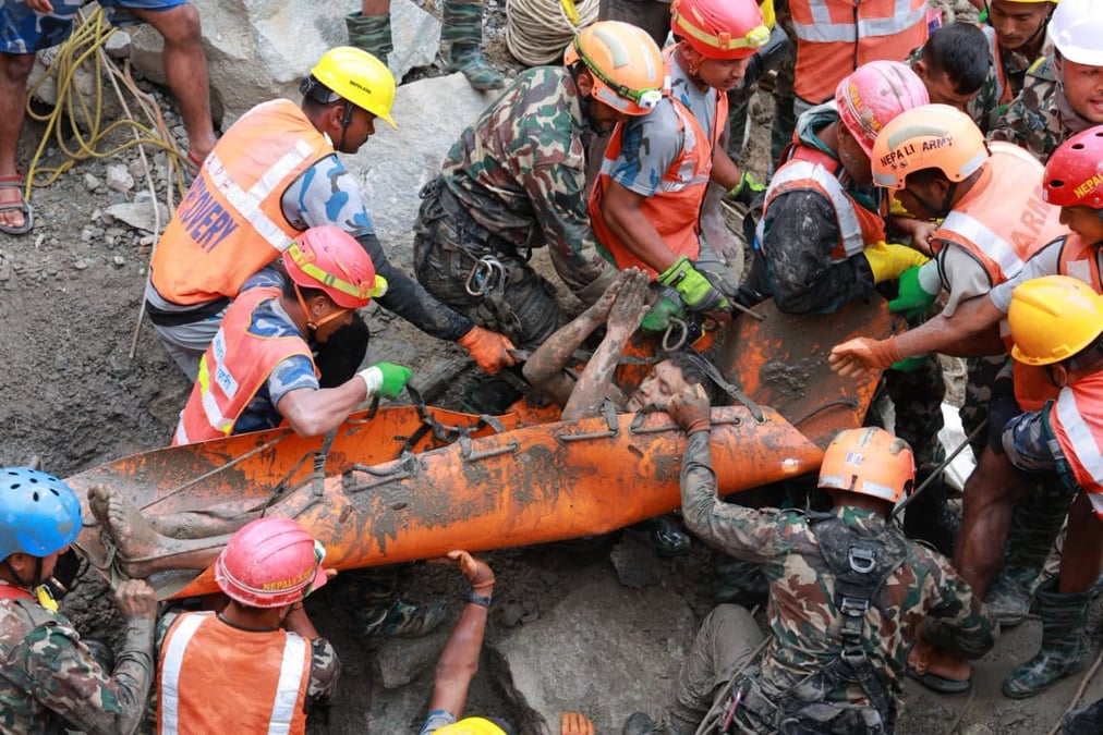 Search teams rescued two workers trapped inside the Trishuli 3A hydropower plant on Friday. Photo: NEPALI ARMY