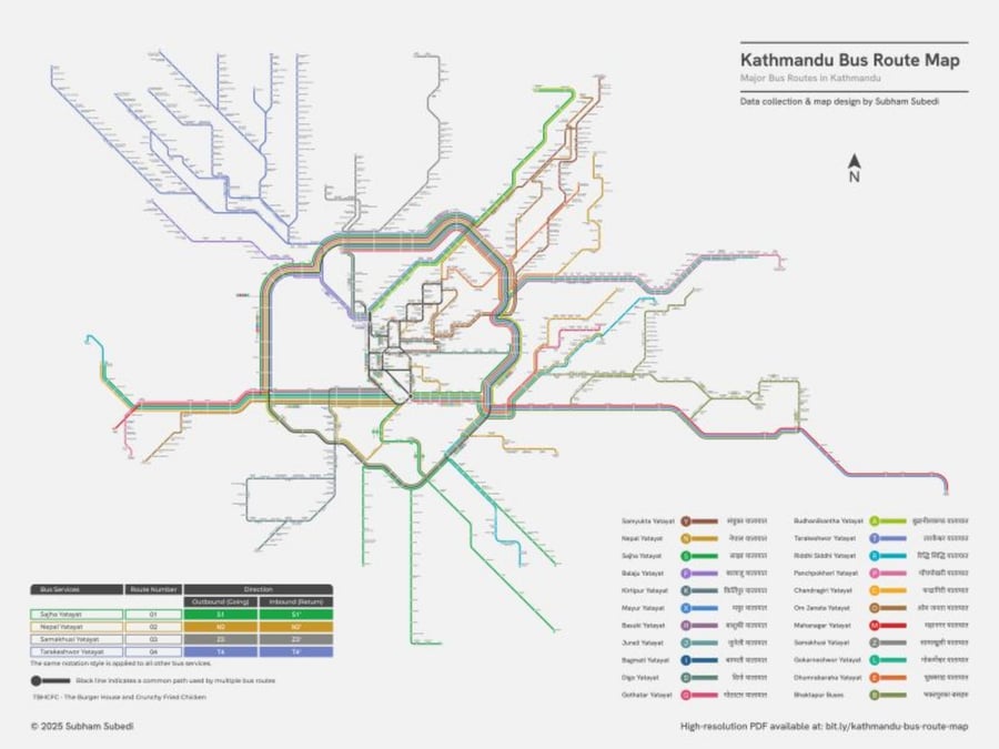 Bus route map of Kathmandu Valley. Map: SUBHAM SUBEDI / LINKEDIN