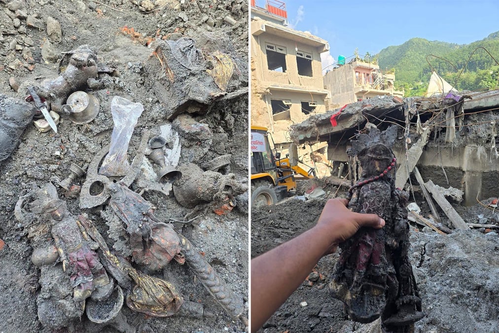 An idol of Karunamaya from Machhindranath temple in Trisuli Bazar recovered after the floods. Photo: SOCIAL MEDIA