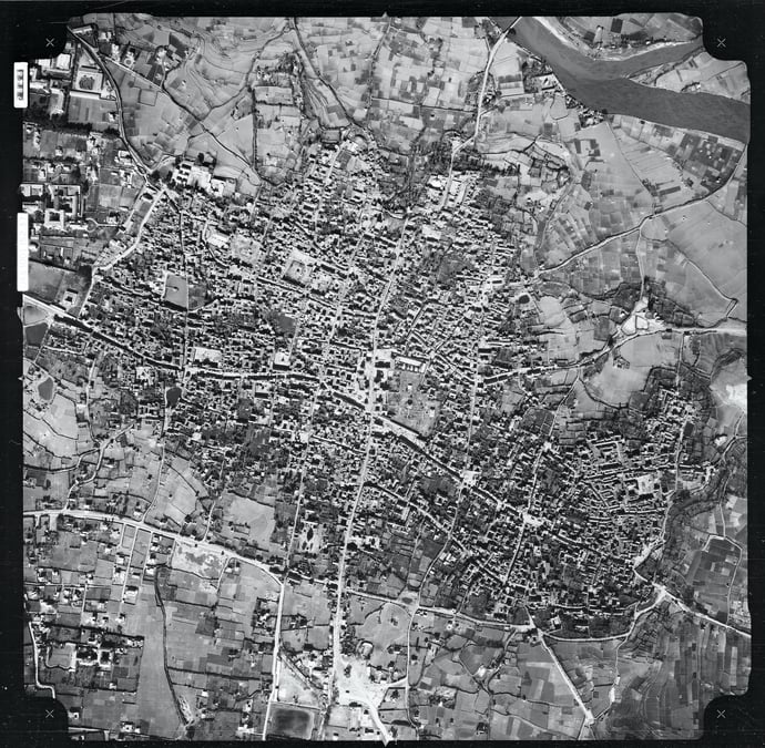 HEAVENLY VIEW: Aerial survey photograph of core of Patan taken on 13 December 1971 before the city got overbuilt. Photo: ERWIN SCHNEIDER