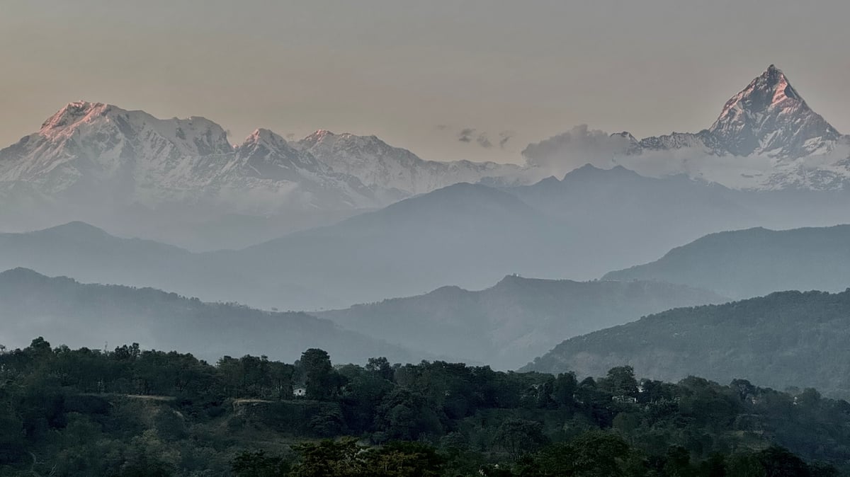 Sunset over the Annapurnas on Sunday seen from Phulbari. All photos: KUNDA DIXIT