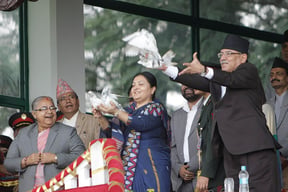President Bidya Devi Bhandari and Prime Minister Pushpa Kamal Dahal release pigeons to mark the first anniversary of the Constitution in Kathmandu on Monday.