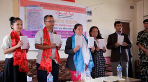 Speaker of Parliament Onsari Gharti Magar unveils a book 'Pahichanko Khoji' (the search for identity) in Kathmandu on Saturday. The book published by Indigenous Media Foundation is a collection of scholarly articles on identity politics.