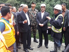 Prime Minister Pushpa Kamal Dahal in Melamchi of Sindhupalchok on Monday, where he inspected the tunnel construction of the Melamchi water project.