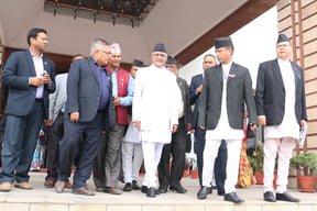 PM KP Oli walks out of Parliament after the main opposition Nepali Congress party prevented him from addressing the house on Friday. The NC has obstructed the proceedings in Parliament from Thursday, demanding the government explain the delay in post-earthquake reconstruction.