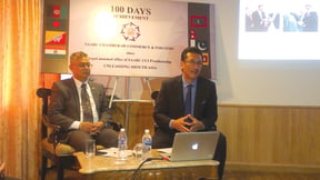 President of SAARC Chamber of Commerce and Industry Suraj Vaidya addressing an audience on Thursday on developments and progress made in the 100 days since he assumed office.