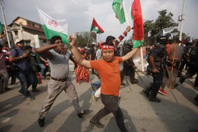 Supporters of Sanghiya Gathabandhan, an alliance of Madhesi parties and Janajati forces, stage a demonstration in Kathmandu on Saturday.