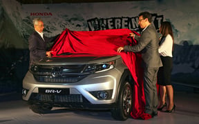 Syakar Trading's Saurabh Jyoti unveils the new Honda BR-V in Kathmandu on Tuesday.