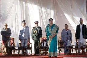 President Bidya Devi Bhandari along with Prime Minister Pushpa Kamal Dahal, Chief Justice Sushila Karki, Speaker of the Parliament Onsari Gharti Magar gather to mark the first anniversary of the announcement of the Constitution at BICC, Baneshor on Sunday.