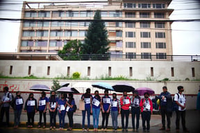 Students participate in a silent march in Baneswor on Thursday, organised in support of Govinda KC, who has been on a hunger strike for the last 12 days. KC is demanding reforms in the medical education sector and impeachment of CIAA Chief Lokman Singh Karki.