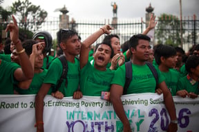 Youth take part in a rally organised to mark the International Youth Day in Kathmandu on Friday.