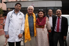 Journalist Kanak Mani Dixit after his release at the Supreme Court premises in Kathmandu on Monday.