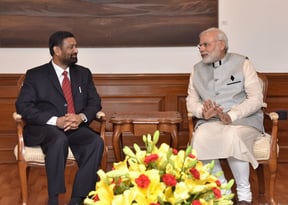 Deputy Prime Minister and Home Minister Bimalendra Nidhi in a meeting with Prime Minister of India Narendra Modi in New Delhi on Saturday.