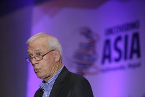 Pulitzer Prize-winning investigative reporter Walter V Robinson gives the keynote speech during the Second Asian Journalism Conference at Kathmandu on Saturday.