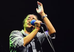 Nepathya frontman Amrit Gurung performs during a concert in New York on Saturday.