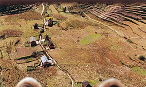 Flying in a ropeway over Nepal