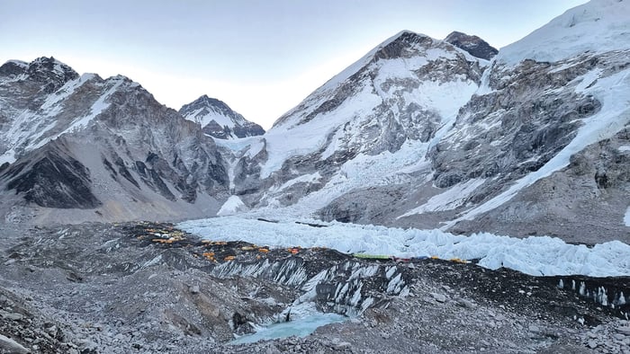 Dirty snow defrosts Nepal’s mountains