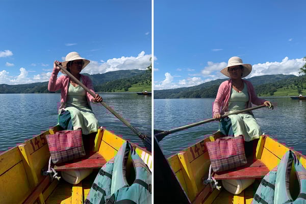 Two women in a boat and some tea