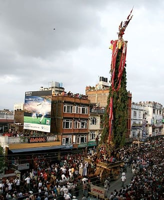 RAIN DANCE: The Rato Macchendranath festival comes to a close on Bhoto Jatra at Jawalakhel, Sunday.