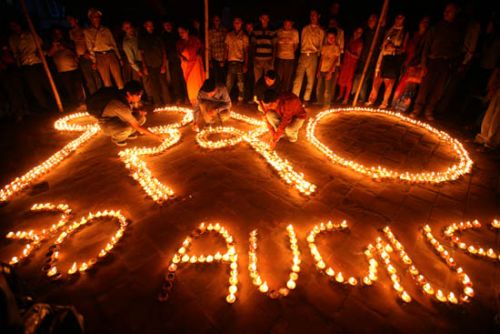 STILL MISSING: Basantapur was lit with lamps on Monday evening to observe the International Day of the Disappeared. The whereabouts of 1350 people, disappeared during the decade-long armed conflict, are still unknown.
