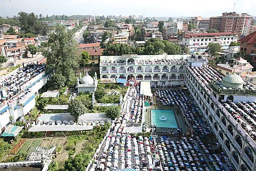UNITED IN PRAYER: The Kashmiri Masjid in Kathmandu saw the Nepali Muslim community come together to celebrate Eid on Saturday. Eid marks the end of the holy month of Ramadan.