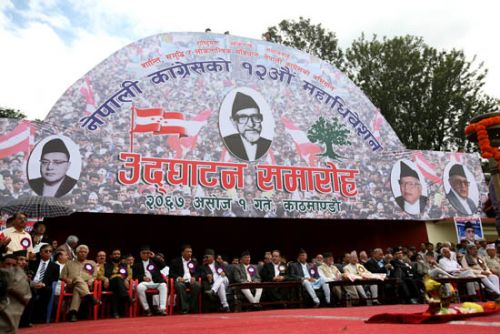INAUGURATION: The 12th General Convention of the Nepali Congress kicked off on Friday at Tudhikhel. The filing of nominations for various posts for the party's Central Working Committee began Saturday morning.