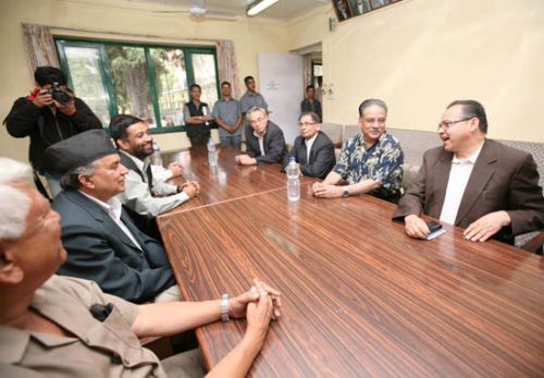 THREE PARTY MEET: On Tuesday the NC, the Maoists and the UML came together for a meeting at the NC Parliamentary office in Singa Darbar. The Maoists refused to any package deal until the NC withdrew its candidacy from the PM elections.