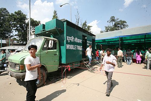 REST ROOM: A mobile toilet was recently installed at the Ministry of Foreign Affairs for those queueing up to apply for passports.
