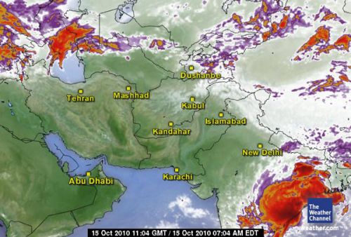 HILE DASAIN: So you think the monsoon is over? This satellite-radar composite taken on Friday afternoon shows a massive depression moving up from the Bay of Bengal straight towards Nepal. The drizzles on Thursday morning and Friday were precipitation from peripheral clouds of this trough. The real thing is yet to come and may hit us smack bang on Dasain.